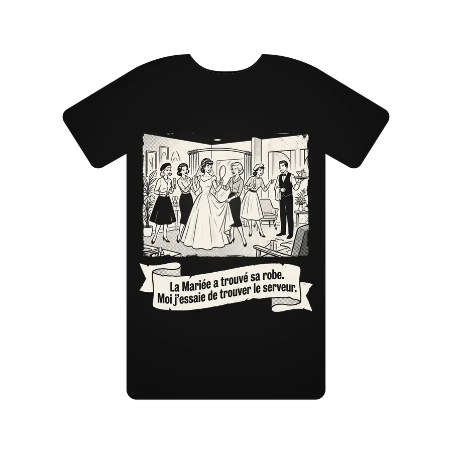 La Mariée a trouvé sa robe. Moi j'essaie de trouver le serveur.