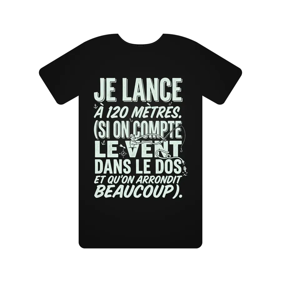 JE LANCE À 120 MÈTRES. (SI ON COMPTE LE VENT DANS LE DOS ET QU'ON ARRONDIT BEAUCOUP).